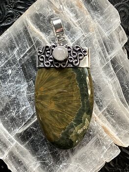 Moonstone and Ocean Jasper Crystal Stone Jewelry Pendant #9jLfVcHpp3E