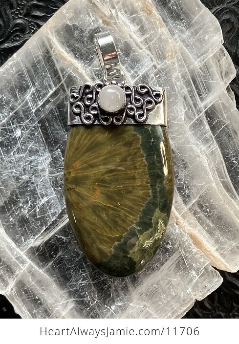 Moonstone and Ocean Jasper Crystal Stone Jewelry Pendant - #9jLfVcHpp3E-1
