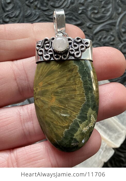 Moonstone and Ocean Jasper Crystal Stone Jewelry Pendant - #9jLfVcHpp3E-2