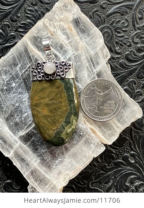 Moonstone and Ocean Jasper Crystal Stone Jewelry Pendant - #9jLfVcHpp3E-6