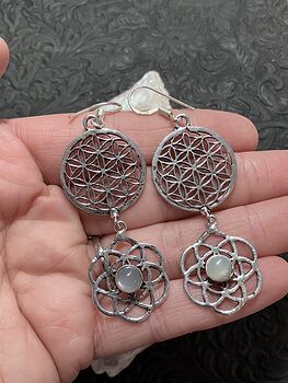 Moonstone Flower Seed of Life Sacred Geometry Earrings Stone Crystal Jewelry #5t4Qnu3BIKE