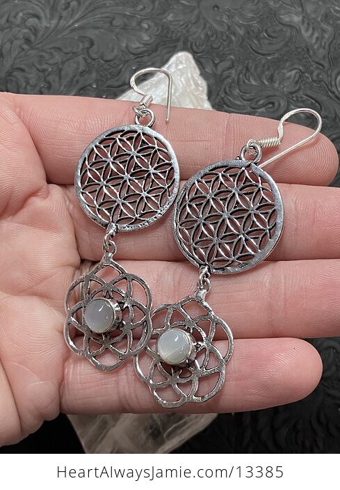 Moonstone Flower Seed of Life Sacred Geometry Earrings Stone Crystal Jewelry - #5t4Qnu3BIKE-4