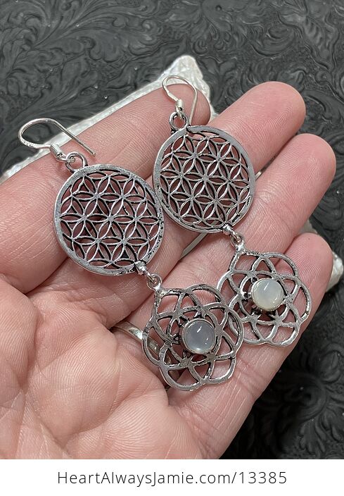 Moonstone Flower Seed of Life Sacred Geometry Earrings Stone Crystal Jewelry - #5t4Qnu3BIKE-3