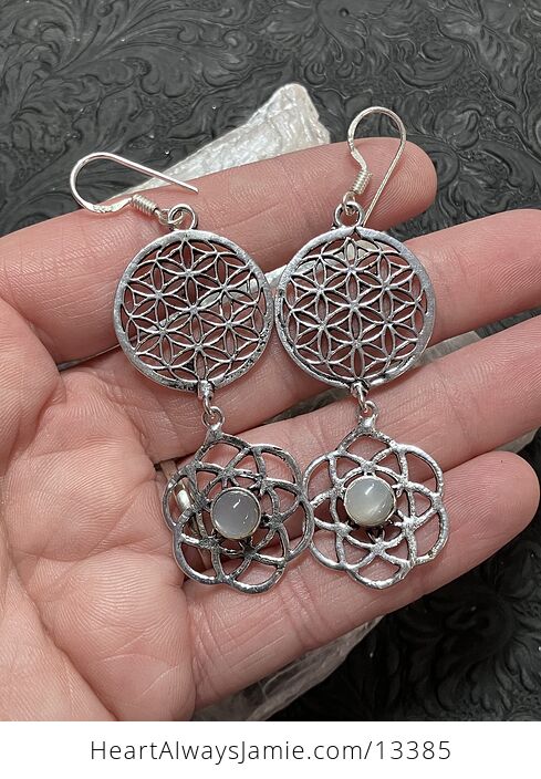 Moonstone Flower Seed of Life Sacred Geometry Earrings Stone Crystal Jewelry - #5t4Qnu3BIKE-2