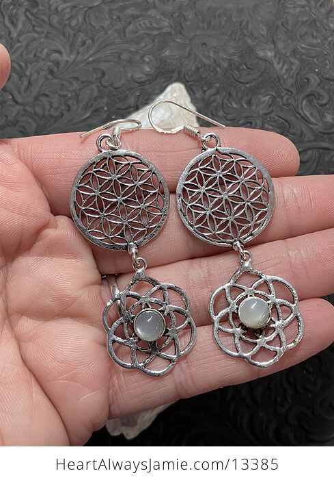 Moonstone Flower Seed of Life Sacred Geometry Earrings Stone Crystal Jewelry - #5t4Qnu3BIKE-1