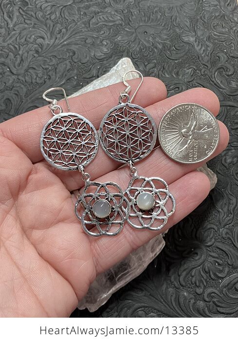 Moonstone Flower Seed of Life Sacred Geometry Earrings Stone Crystal Jewelry - #5t4Qnu3BIKE-5