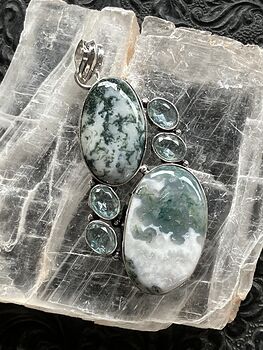 Moss Agate and Blue Stone Jewelry Crystal Pendant #K1GeIuzkDiY