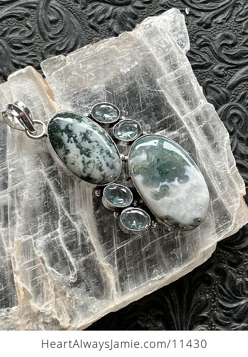 Moss Agate and Blue Stone Jewelry Crystal Pendant - #K1GeIuzkDiY-2