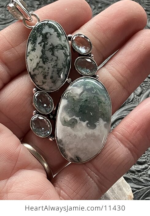 Moss Agate and Blue Stone Jewelry Crystal Pendant - #K1GeIuzkDiY-7