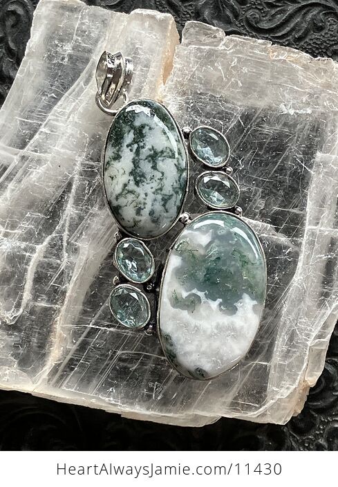 Moss Agate and Blue Stone Jewelry Crystal Pendant - #K1GeIuzkDiY-1