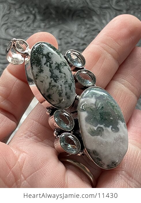 Moss Agate and Blue Stone Jewelry Crystal Pendant - #K1GeIuzkDiY-4