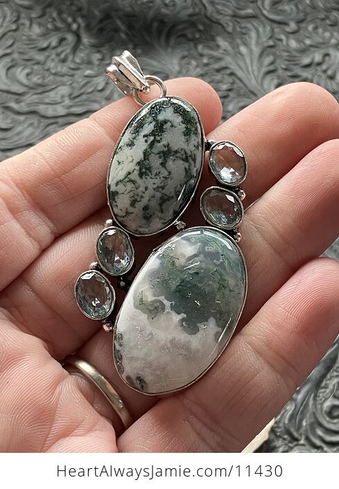 Moss Agate and Blue Stone Jewelry Crystal Pendant - #K1GeIuzkDiY-3