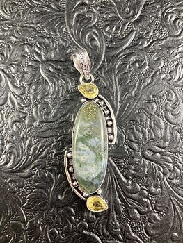 Moss Agate and Citrine Crystal Stone Jewelry Pendant #1CVMGF06xG0