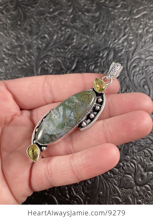 Moss Agate and Citrine Crystal Stone Jewelry Pendant - #1CVMGF06xG0-5