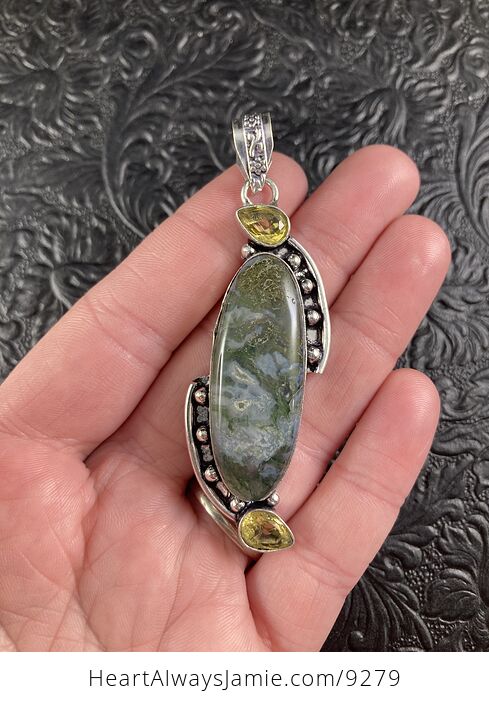 Moss Agate and Citrine Crystal Stone Jewelry Pendant - #1CVMGF06xG0-2