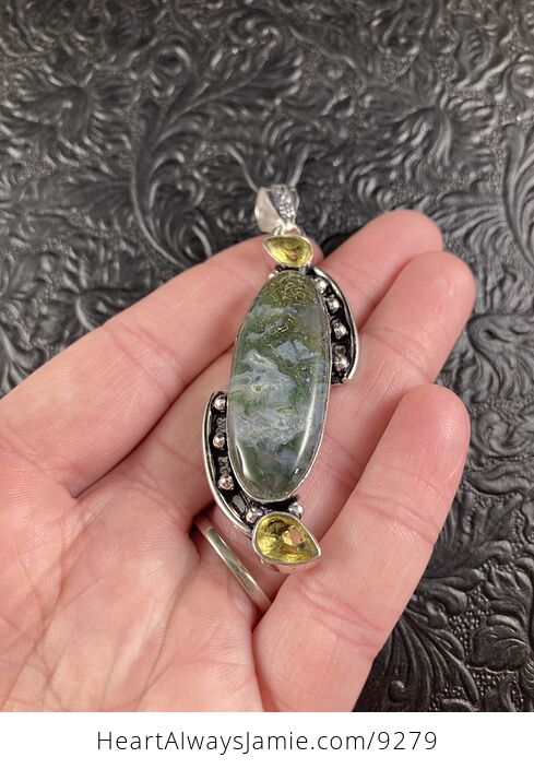 Moss Agate and Citrine Crystal Stone Jewelry Pendant - #1CVMGF06xG0-4