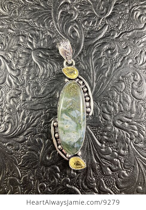 Moss Agate and Citrine Crystal Stone Jewelry Pendant - #1CVMGF06xG0-1