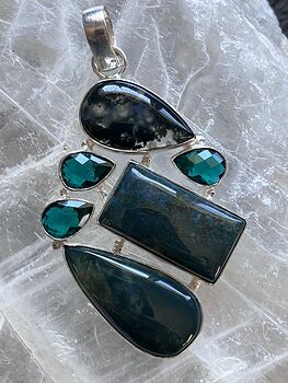 Moss Agate and Green Stone Jewelry Crystal Pendant #IacJqRrv5gI