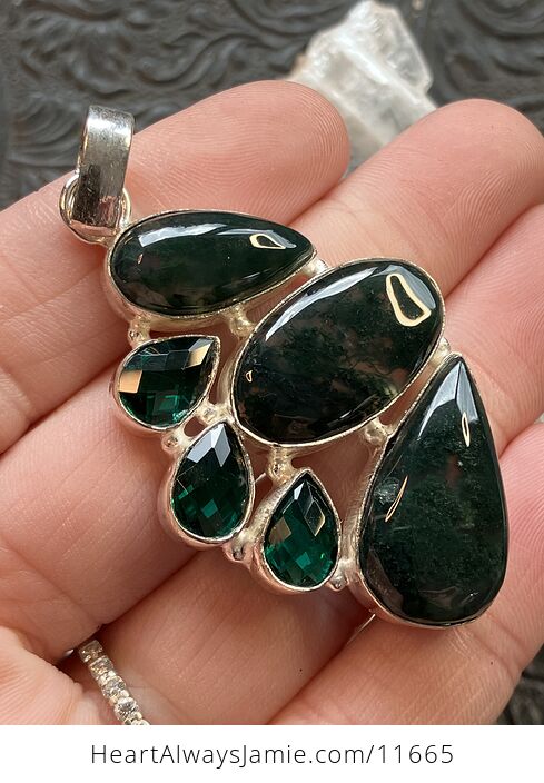 Moss Agate and Green Stone Jewelry Crystal Pendant - #23wyBmErOt8-3