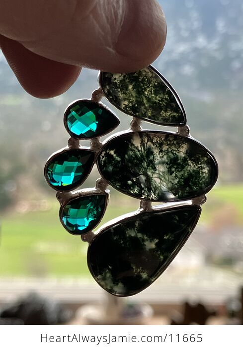 Moss Agate and Green Stone Jewelry Crystal Pendant - #23wyBmErOt8-9