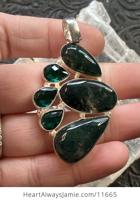Moss Agate and Green Stone Jewelry Crystal Pendant - #23wyBmErOt8-2