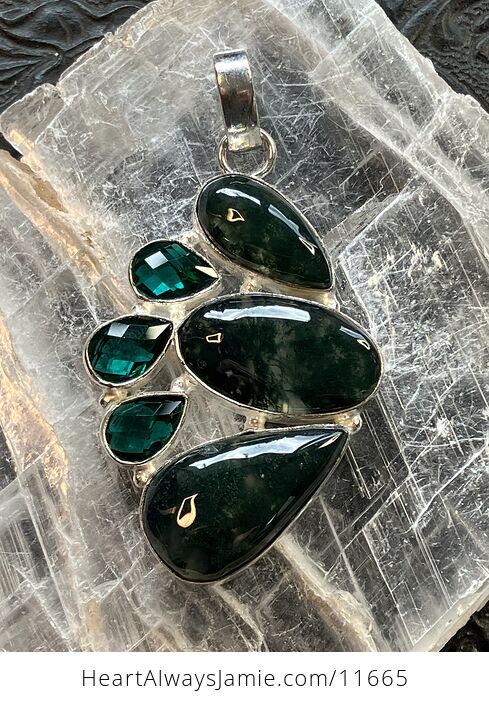 Moss Agate and Green Stone Jewelry Crystal Pendant - #23wyBmErOt8-1