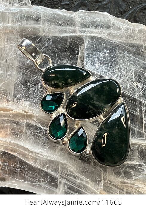 Moss Agate and Green Stone Jewelry Crystal Pendant - #23wyBmErOt8-7