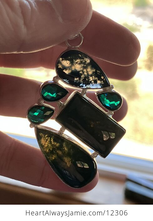 Moss Agate and Green Stone Jewelry Crystal Pendant - #IacJqRrv5gI-5