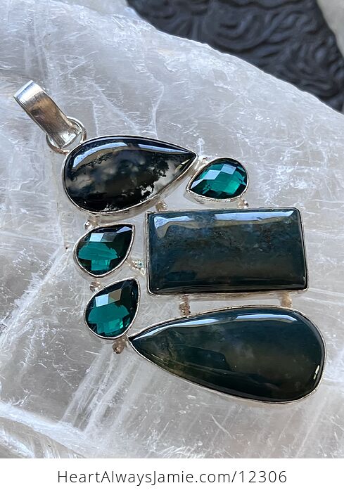 Moss Agate and Green Stone Jewelry Crystal Pendant - #IacJqRrv5gI-2