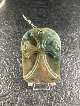 Moss Agate Cross Stone Jewelry Pendant Mini Art Ornament #IHCljQaWVhI