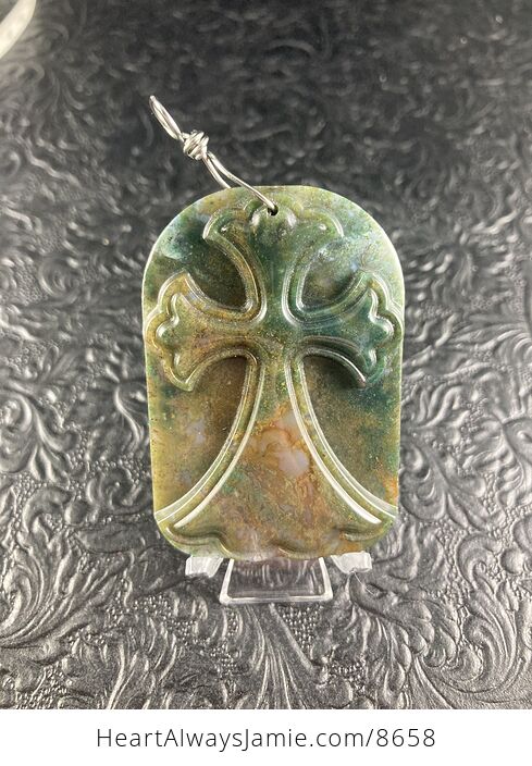Moss Agate Cross Stone Jewelry Pendant Mini Art Ornament - #IHCljQaWVhI-1