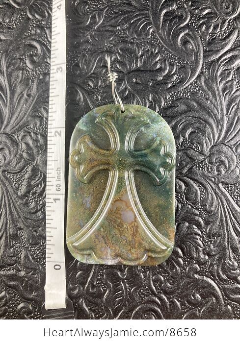 Moss Agate Cross Stone Jewelry Pendant Mini Art Ornament - #IHCljQaWVhI-7