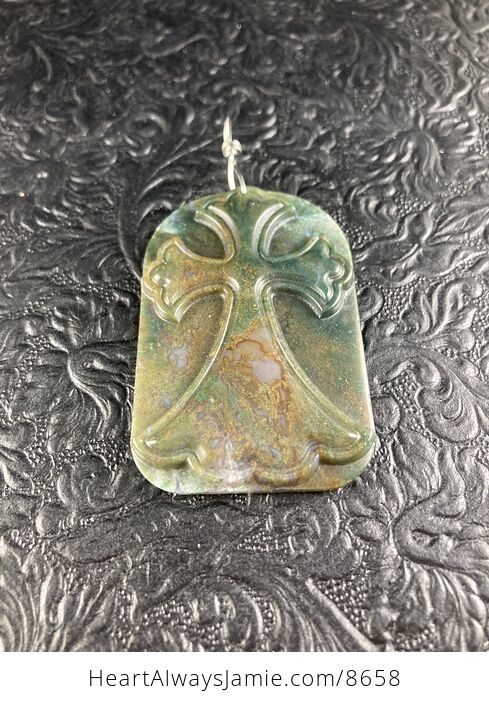Moss Agate Cross Stone Jewelry Pendant Mini Art Ornament - #IHCljQaWVhI-4