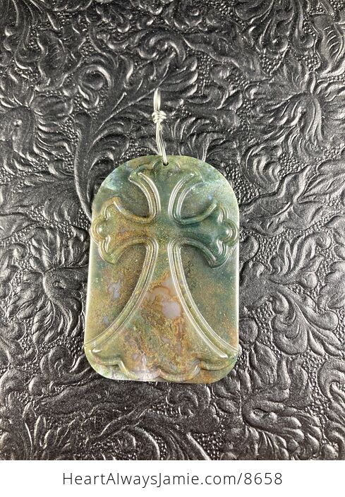 Moss Agate Cross Stone Jewelry Pendant Mini Art Ornament - #IHCljQaWVhI-3