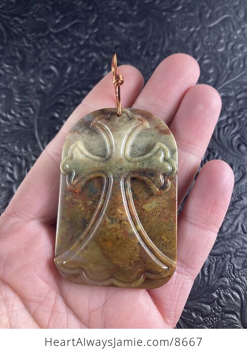 Moss Agate Cross Stone Jewelry Pendant Mini Art Ornament - #ZooWrsbFchM-2