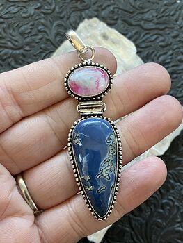 Moss Blue Opal and Pink Rainbow Moonstone Crystal Stone Jewelry Pendant #8RvmLLTPBpg