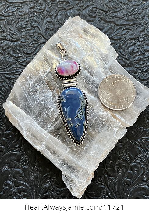 Moss Blue Opal and Pink Rainbow Moonstone Crystal Stone Jewelry Pendant - #8RvmLLTPBpg-5