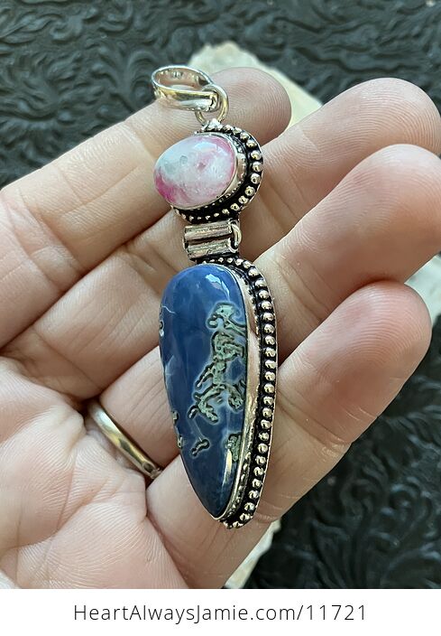 Moss Blue Opal and Pink Rainbow Moonstone Crystal Stone Jewelry Pendant - #8RvmLLTPBpg-3