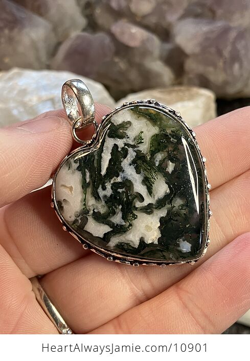 Moss or Tree Agate Heart Stone Jewelry Crystal Pendant - #9Tn25EQywA4-2