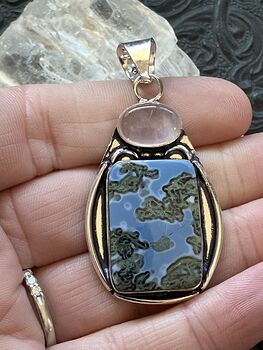 Mossy Blue Opal and Rose Quartz Crystal Stone Jewelry Pendant #a93X4rZmQ3k