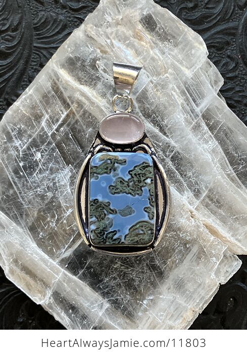 Mossy Blue Opal and Rose Quartz Crystal Stone Jewelry Pendant - #a93X4rZmQ3k-5