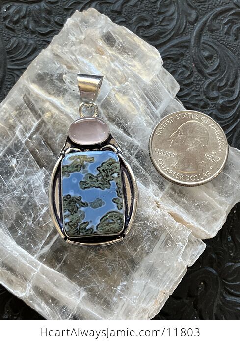Mossy Blue Opal and Rose Quartz Crystal Stone Jewelry Pendant - #a93X4rZmQ3k-6