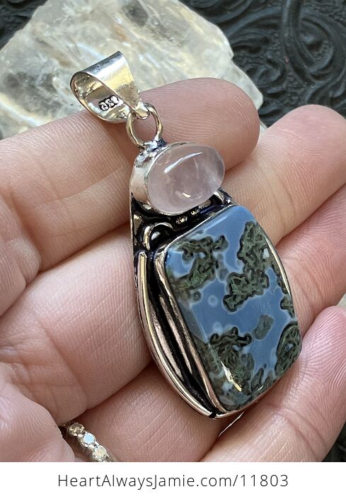 Mossy Blue Opal and Rose Quartz Crystal Stone Jewelry Pendant - #a93X4rZmQ3k-2