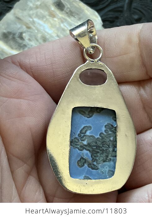 Mossy Blue Opal and Rose Quartz Crystal Stone Jewelry Pendant - #a93X4rZmQ3k-4