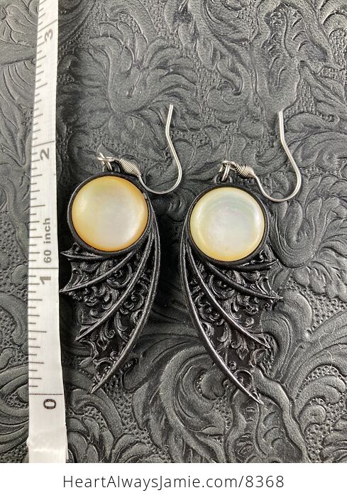 Mother of Pearl and Black Bat Wing Jewelry Earrings - #85bC8BROlac-5