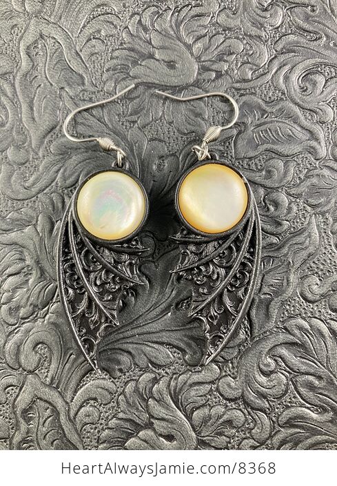Mother of Pearl and Black Bat Wing Jewelry Earrings - #85bC8BROlac-1