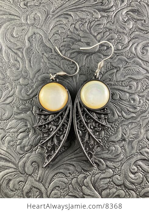 Mother of Pearl and Black Bat Wing Jewelry Earrings - #85bC8BROlac-4
