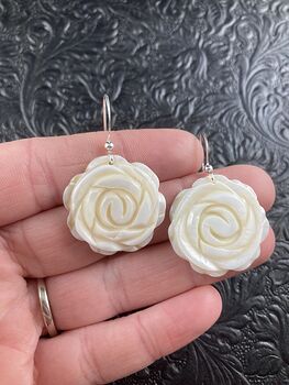 Mother of Pearl Rose Carved Earrings #GYP66iz3tHo