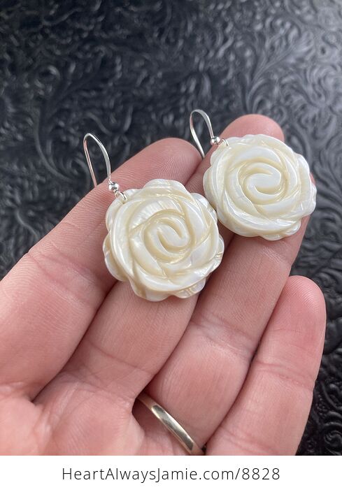 Mother of Pearl Rose Carved Earrings - #GYP66iz3tHo-2