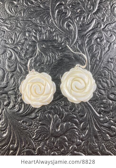 Mother of Pearl Rose Carved Earrings - #GYP66iz3tHo-3